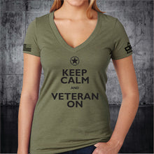 Load image into Gallery viewer, Keep Calm and Veteran On V-Neck Shirt Women&#39;s
