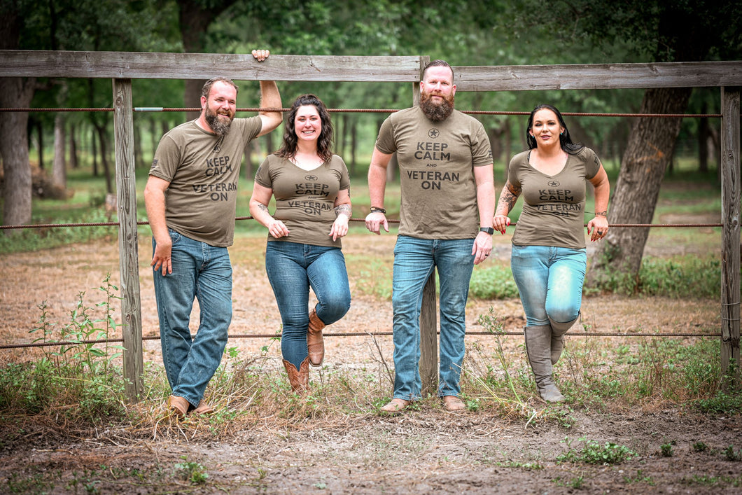 Keep Calm and Veteran On V-Neck Shirt Women's